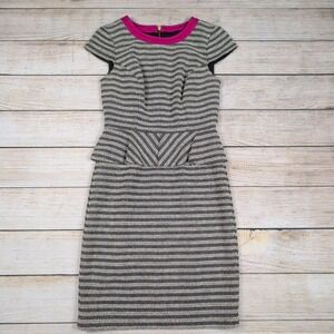 Muse Peplum Dress Size‎ 4 | Black White Pink Stripe Career Flirty curve hug